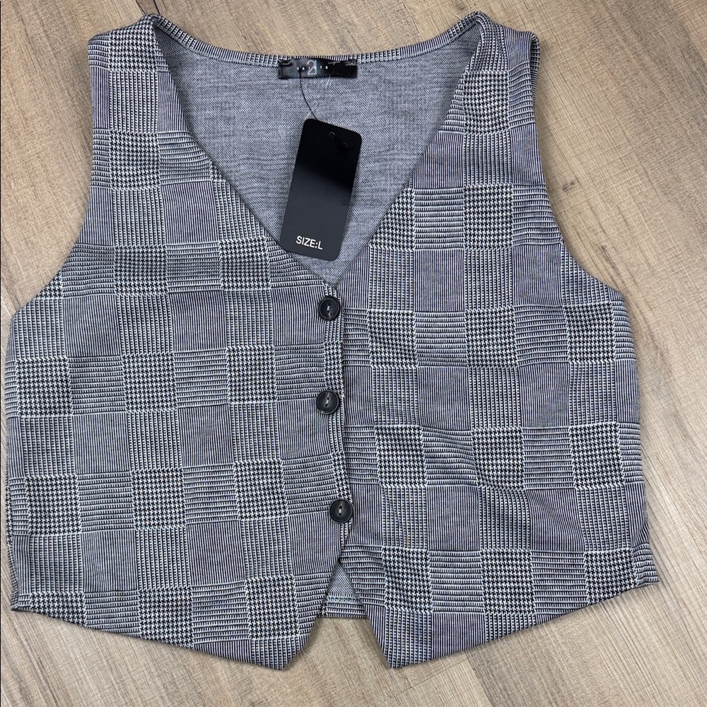 NWT‎ 21 Saints Glen Plaid Tailored Vest Black White Button Front Size Large